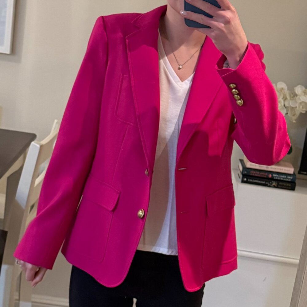 Hot Pink J Crew Blazer w/ Gold Buttons (Size 8)